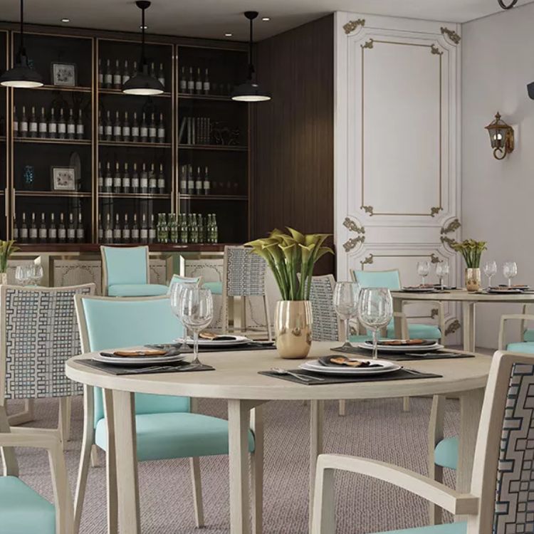 Quality Metal Wood Grain Dining Chairs for Nursing Home